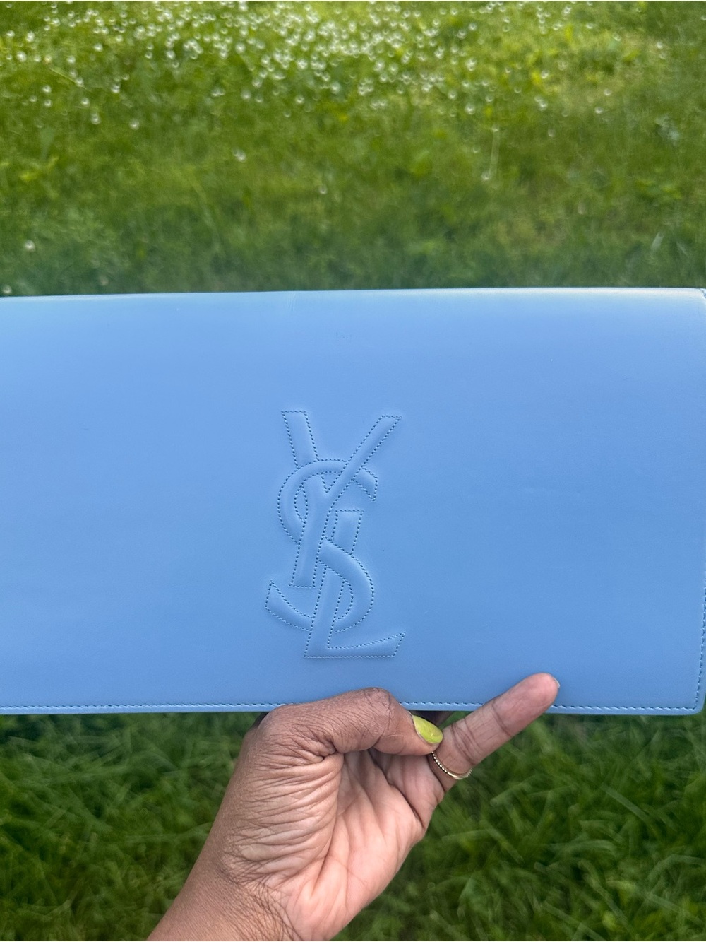 Saint Laurent Sky Blue Leather Clutch with Embossed YSL - Picture 5 of 6